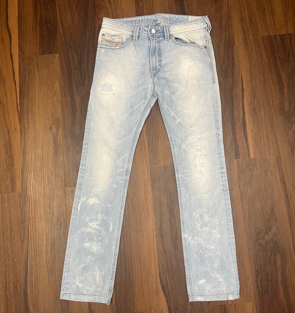 Diesel Thavar Slim Skinny Jean W28 L32 Distressed Light Wash Mens Streetwear Y2k